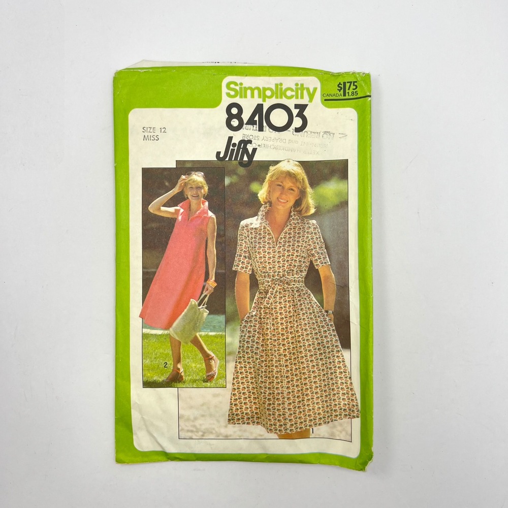 Simplicity 8403 Dress Pattern Bust 34" Vintage Size 12 1970s Jiffy Sewing Uncut